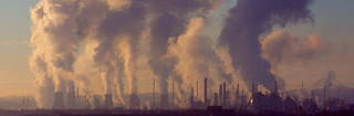 Factory chimneys at Grangemouth in Central Scotland